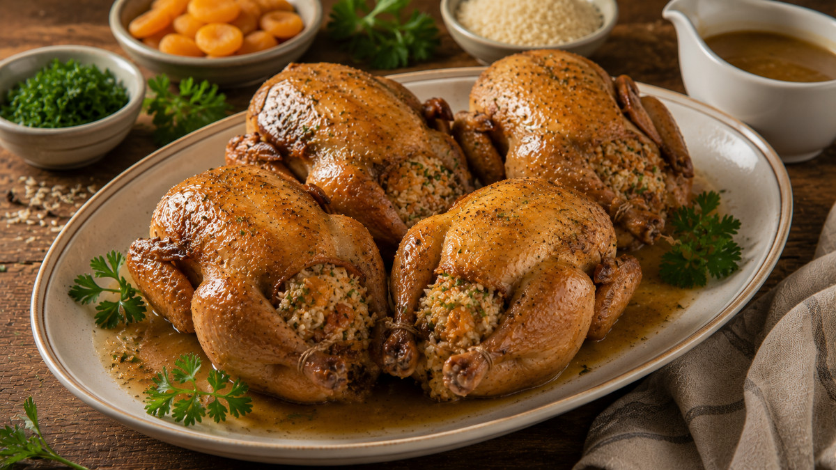 Apricot-Stuffed Cornish Hens