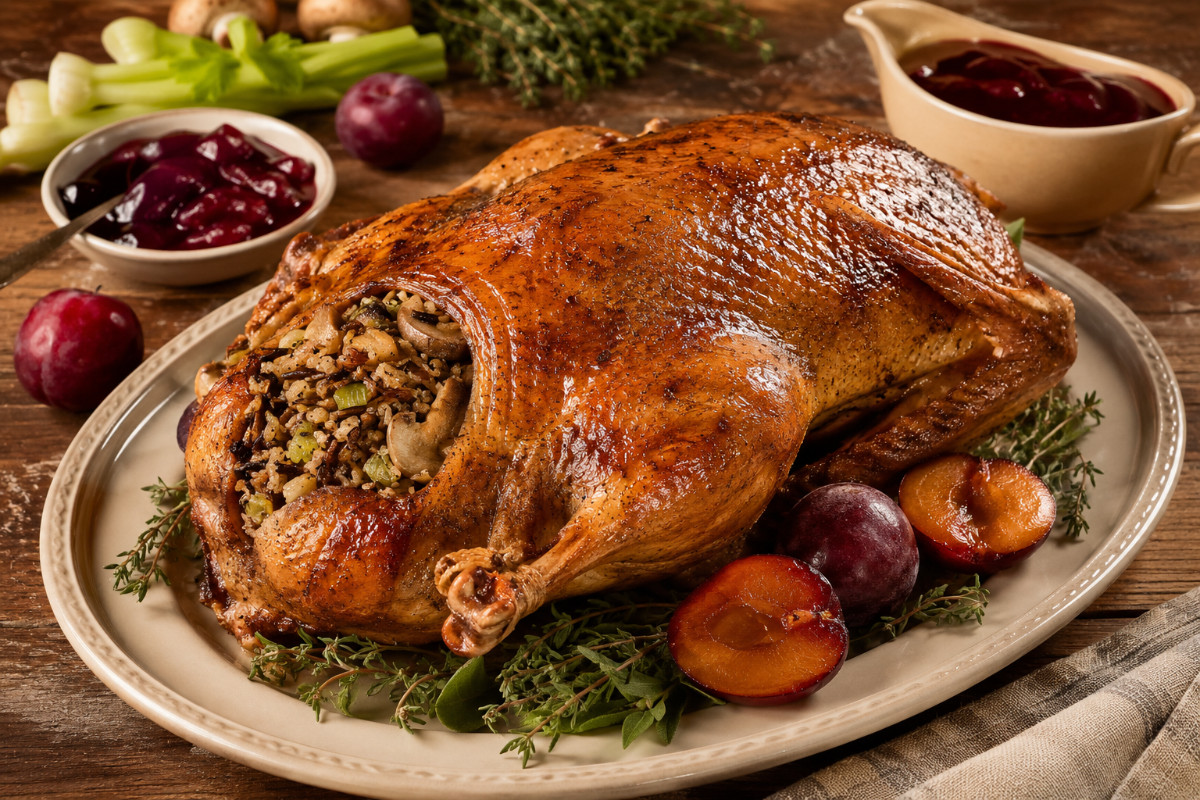 Ala-Stuffed Duckling with Plum Sauce